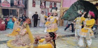 राधा-दामोदर मंदिर में सजी गुलाब डोर झांकी