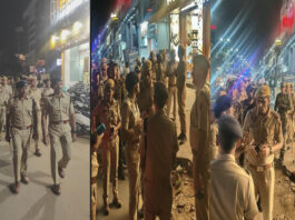 पंचायत चुनाव और नवरात्र को लेकर जयपुर दक्षिण पुलिस का फ्लैग मार्च