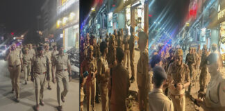पंचायत चुनाव और नवरात्र को लेकर जयपुर दक्षिण पुलिस का फ्लैग मार्च
