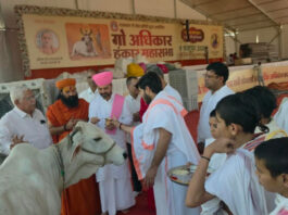 गौ अधिकार हुंकार रैली से पूर्व किया 33 कोटि देवी-देवताओं का पूजन Worship of the 33 crore gods and goddesses performed prior to the 'Gau Adhikar Hunkar Rally'.
