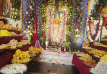 पूर्वमुखी हनुमान मंदिर में सजी छप्पन भोग की झांकी: फूल बंगले में विराजे बालाजी