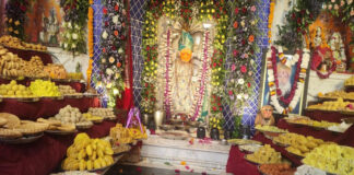 पूर्वमुखी हनुमान मंदिर में सजी छप्पन भोग की झांकी: फूल बंगले में विराजे बालाजी