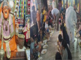 विजय वीर हनुमान मंदिर में कन्या पूजन कर कराया कन्या भोज