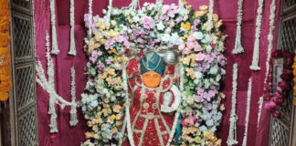 पूर्व मुखी हनुमान मंदिर में सजी मनमोहक फूल बंगला झांकी