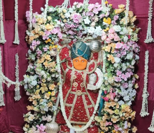 पूर्व मुखी हनुमान मंदिर में सजी मनमोहक फूल बंगला झांकी